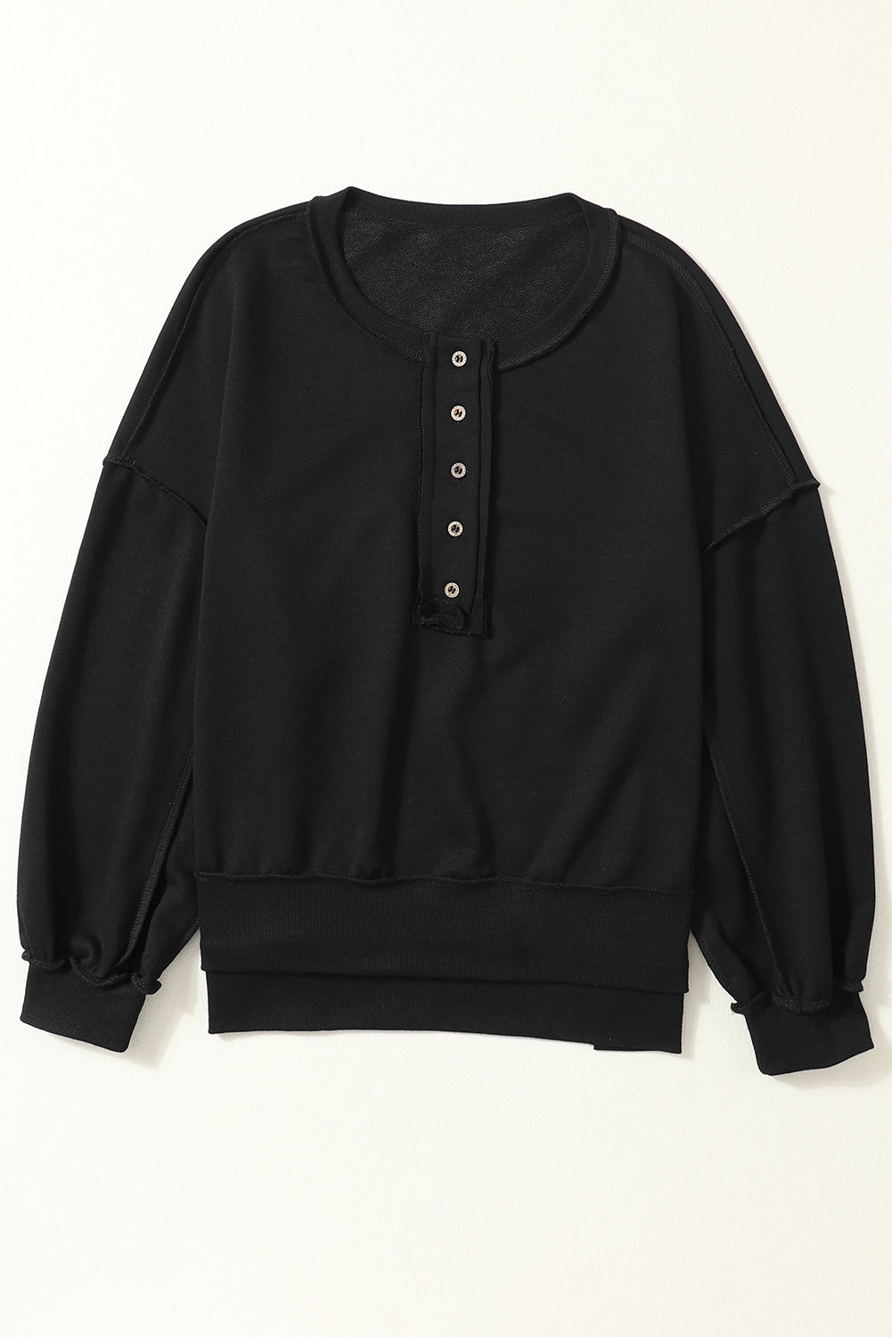 Drop Shoulder Henley Buttons Sweatshirt