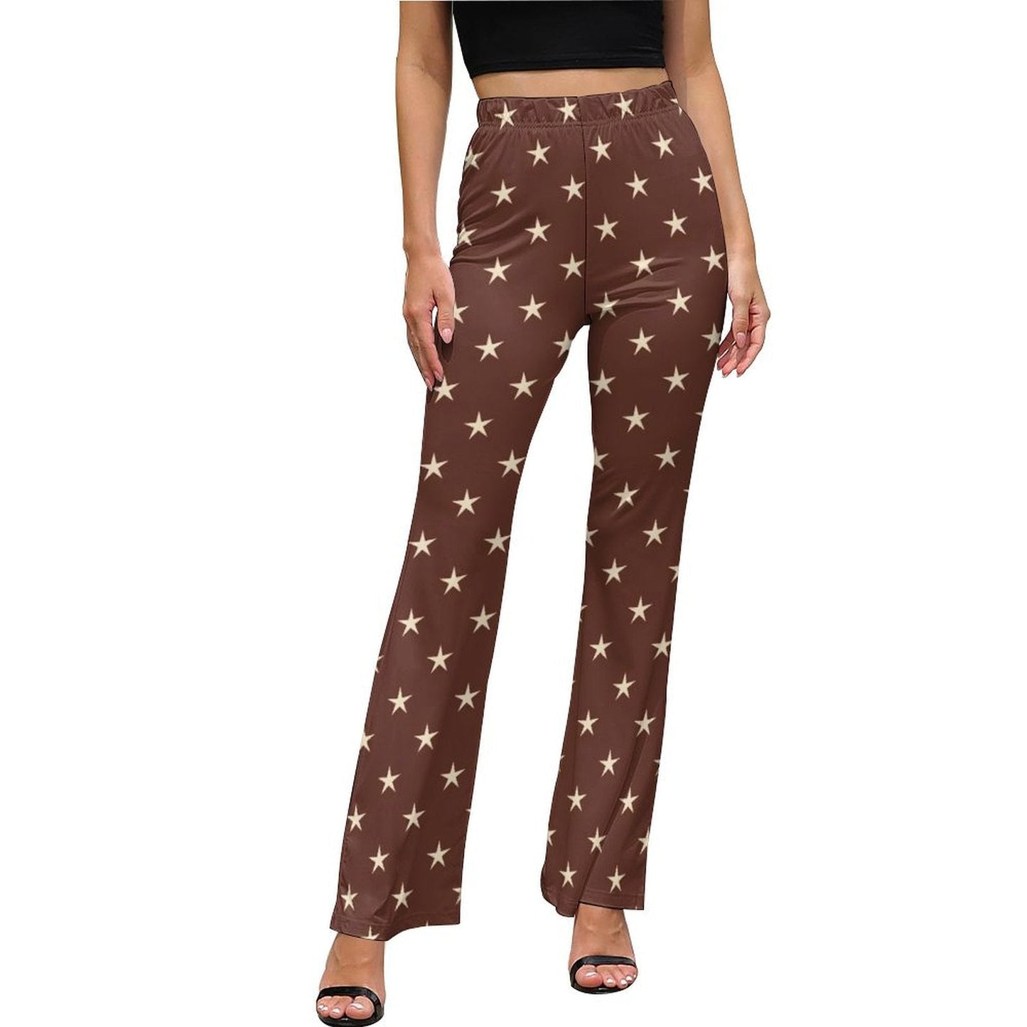 Brown with Star Print Flare Pants