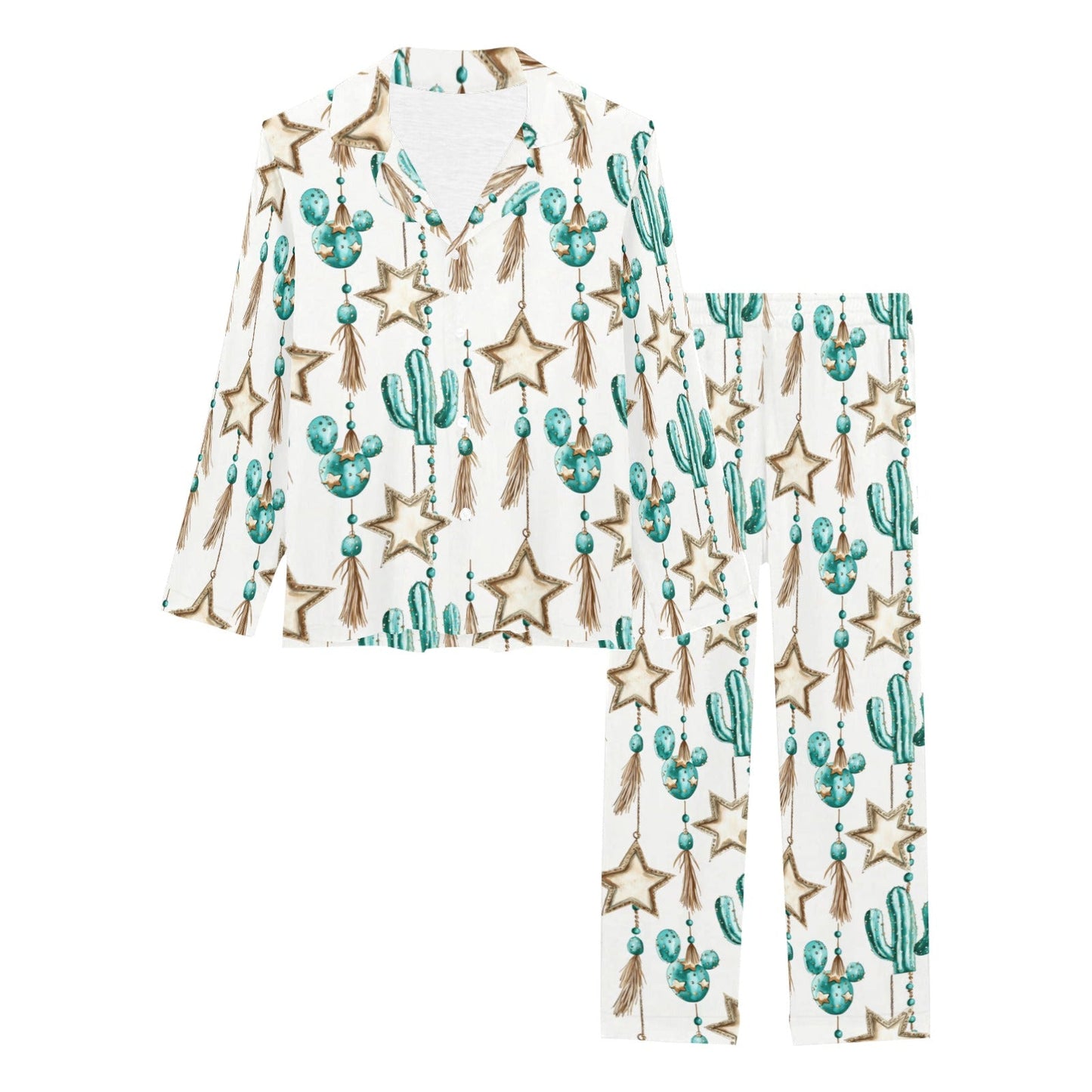 Turquoise Christmas Cactus Women's Western Pajamas