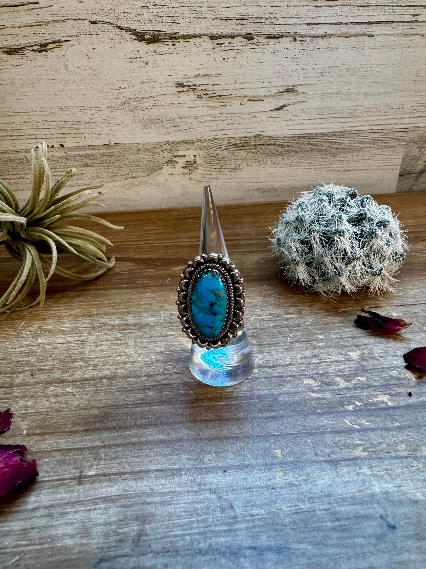 Oval Ring- adjustable- Kingman turquoise ring and sterling silver