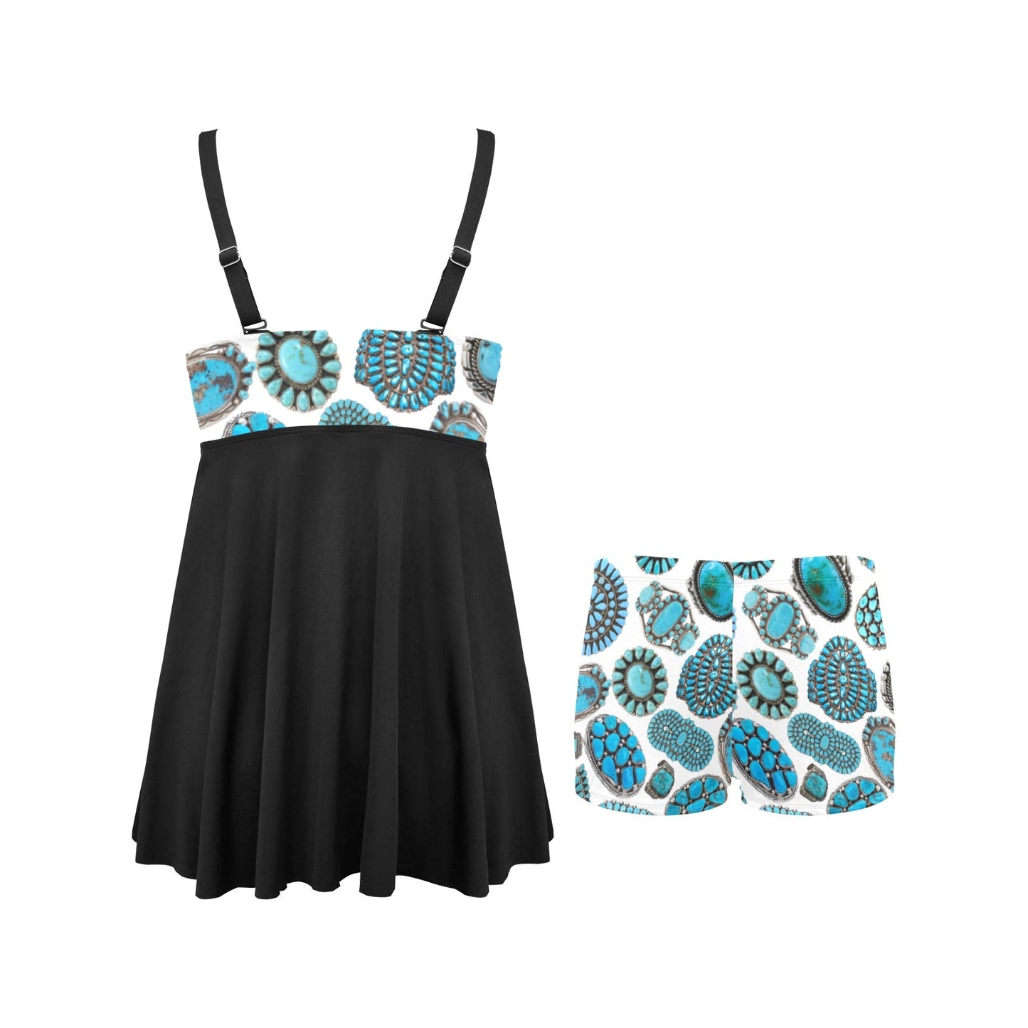 Turquoise Crazy Swim Dress & Shorts Set