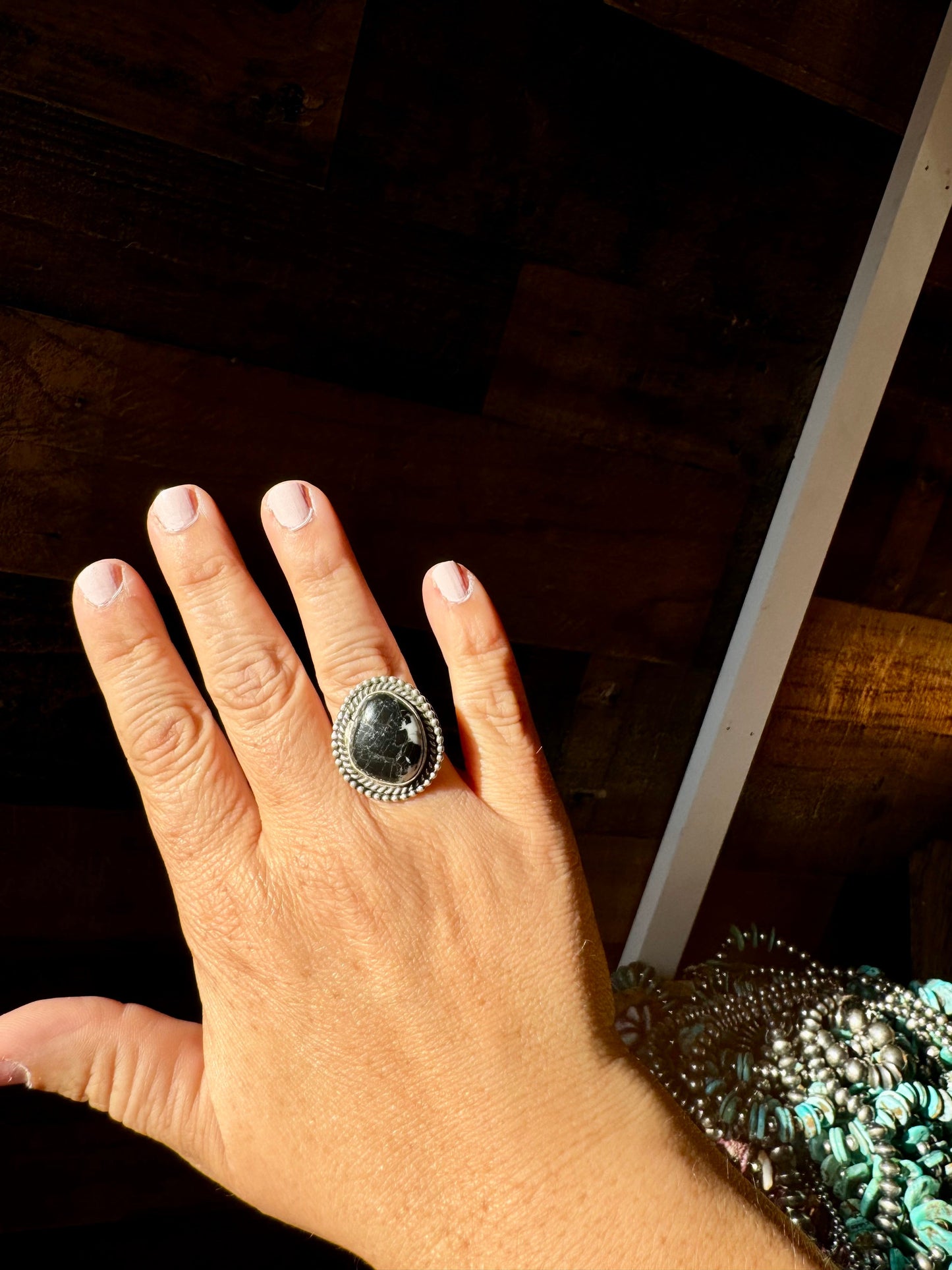 Ring size 6 1/2  -white buffalo and sterling silver