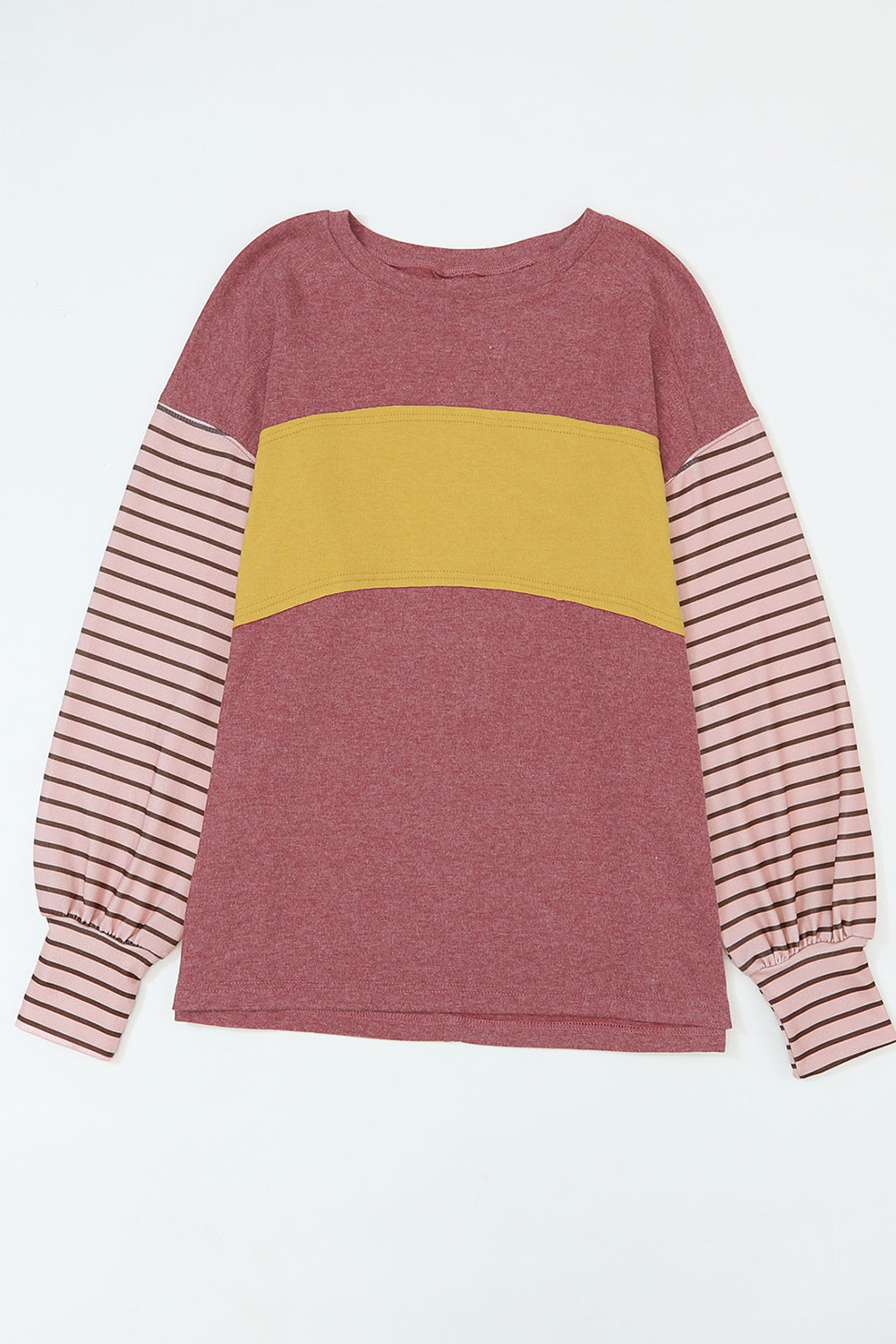 Gray Colorblock Striped Bishop Sleeve Top