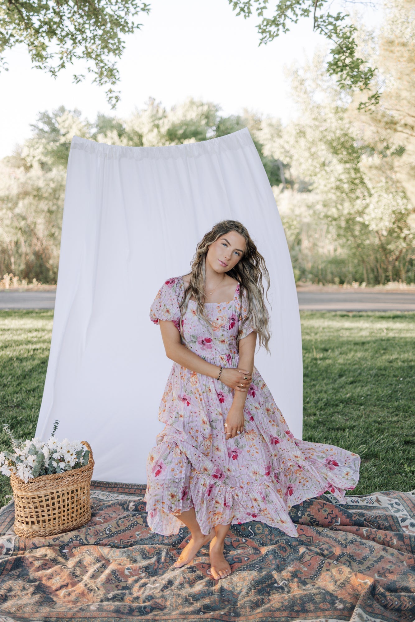 Greta Maxi Dress in Floral Pink