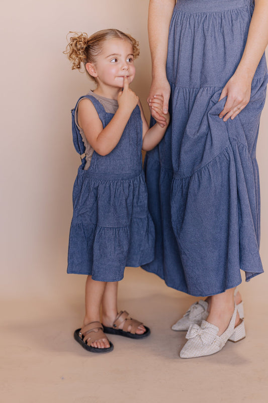 Shay Overall Dress in Denim Blue - Kids