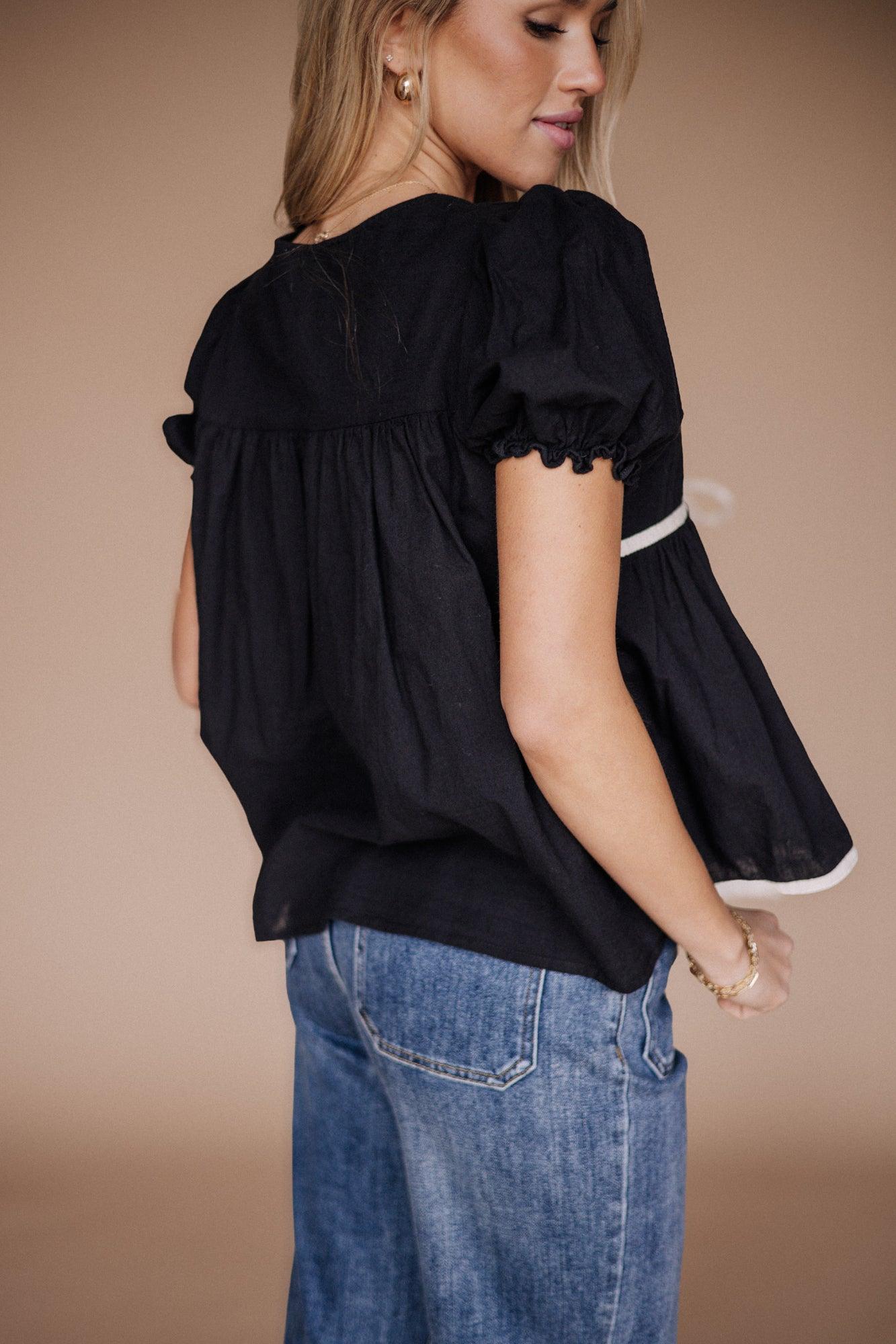 Winny Cotton Tie Top in Black