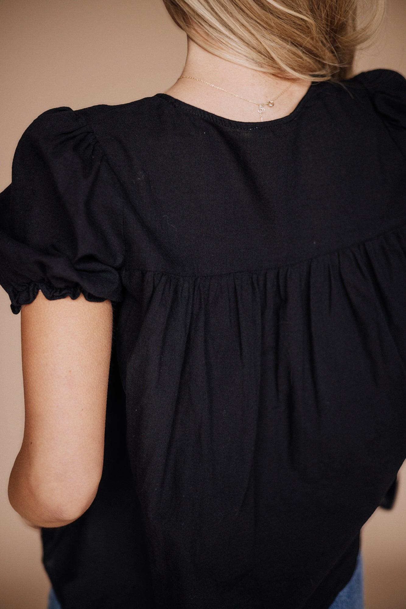 Winny Cotton Tie Top in Black