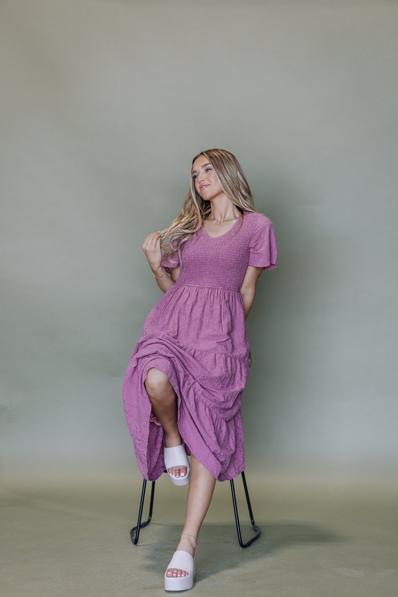 Tayla Midi Dress in Berry