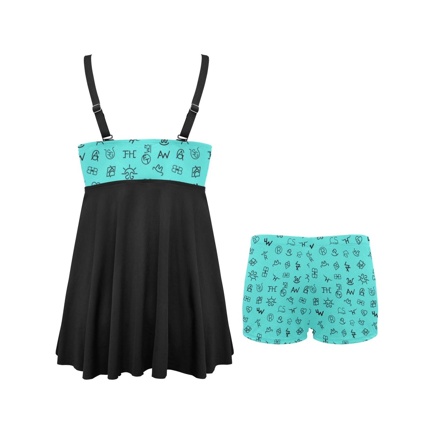 Turquoise Cattle Brands Swim Dress & Shorts Set