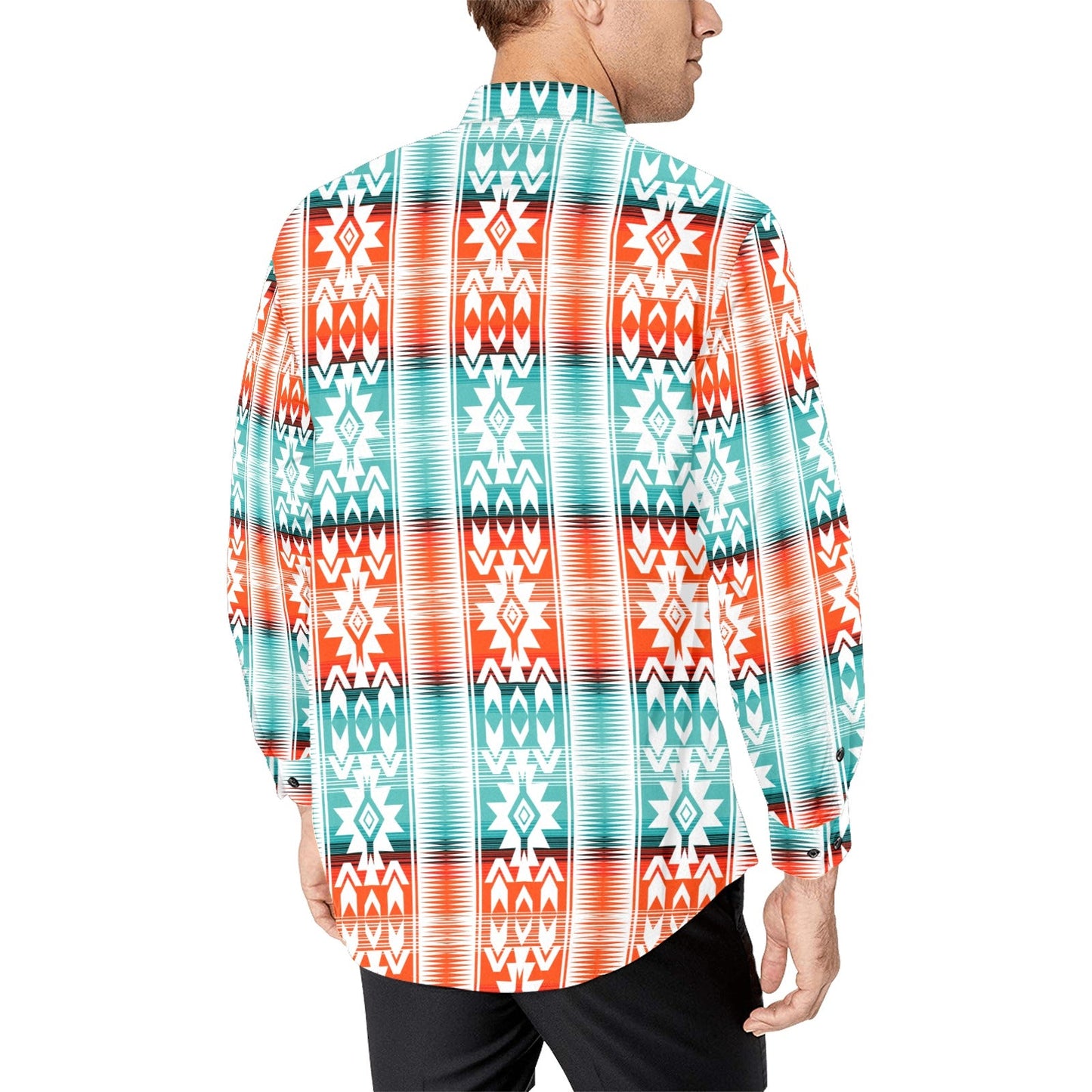 Turquoise Orange Aztec Unisex Western Button UP Shirt