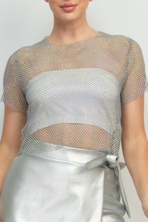 The Harmony Mesh Net Rhinestone Top