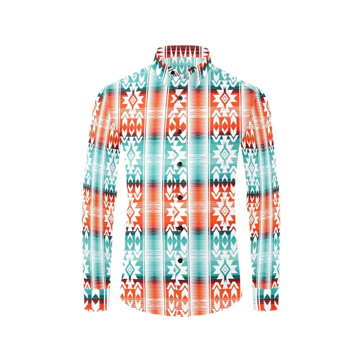 Turquoise Orange Aztec Unisex Western Button UP Shirt