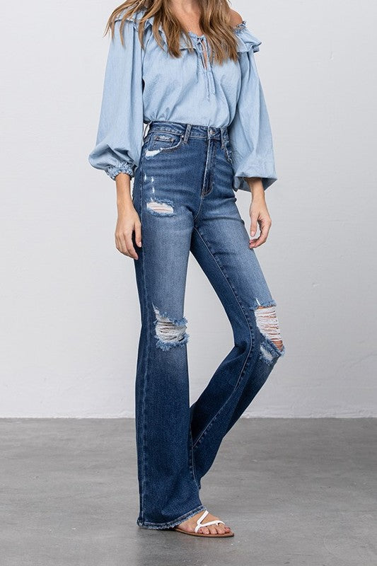 High Waist Ripped Flare Jeans