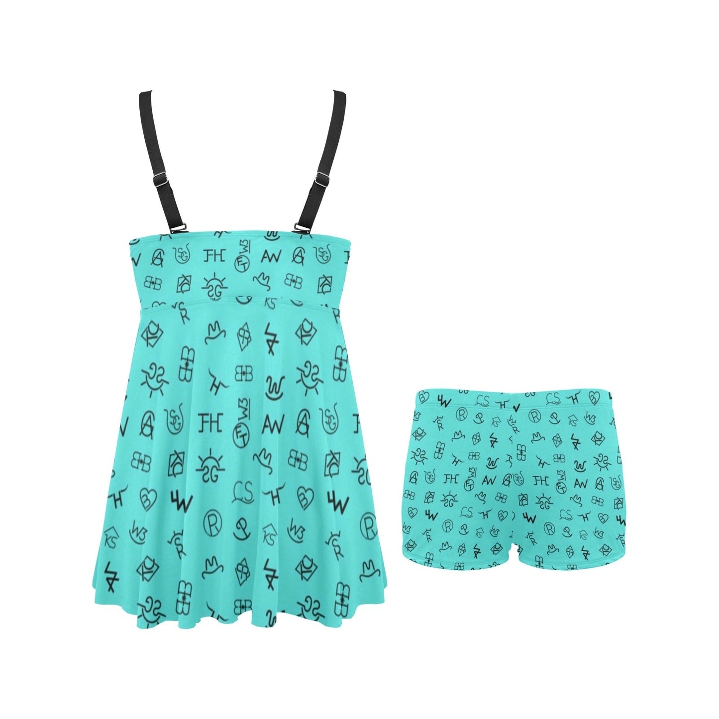 Turquoise Cattle Brands Swim Dress & Shorts Set