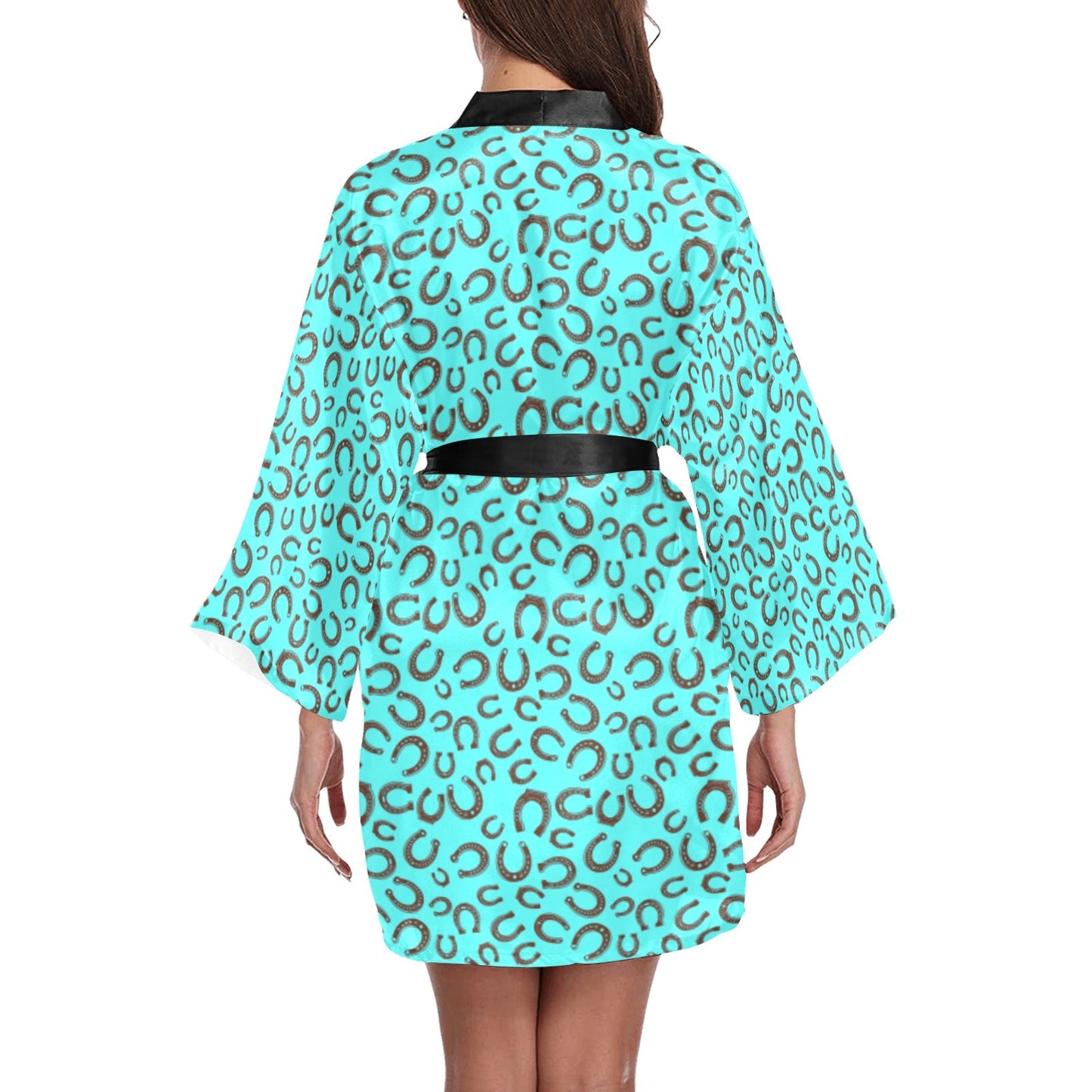 Mini Turquoise Horeshoe Women's Lounge Kimono Robe