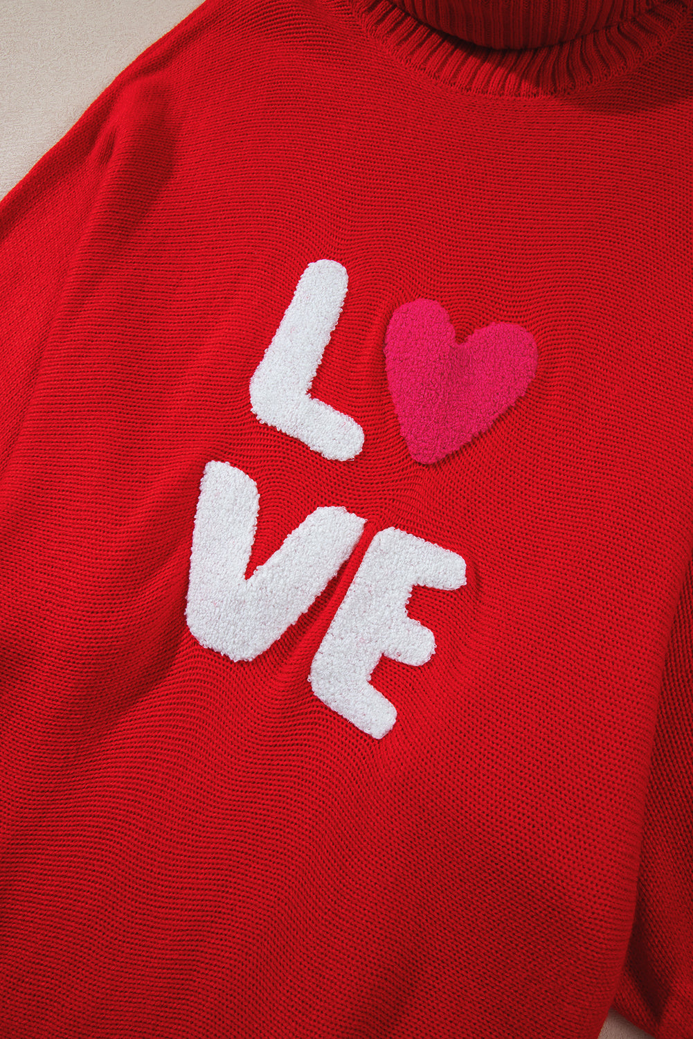 Red Merry Letter Embroidered High Neck Sweater