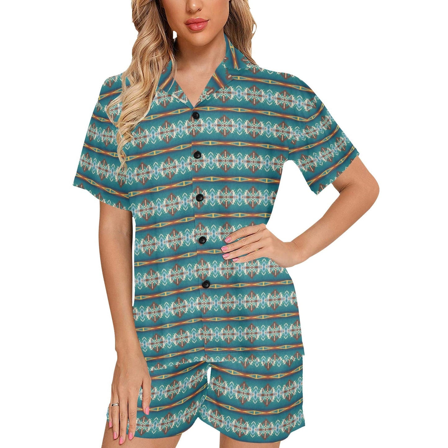 Teal Aztec Women's Western Pajama Set