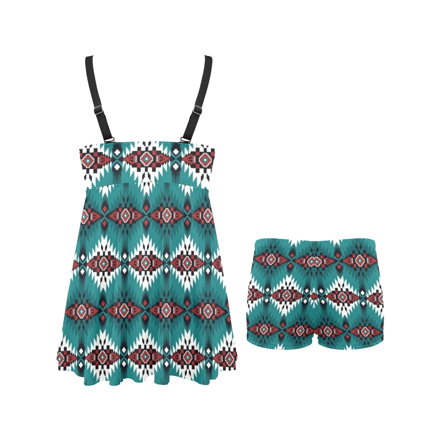 Teal Aztec Swim Dress & Shorts Set