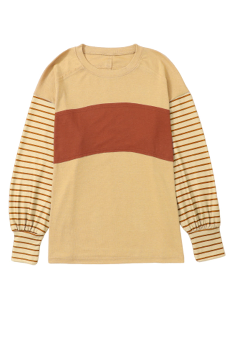 Gray Colorblock Striped Bishop Sleeve Top