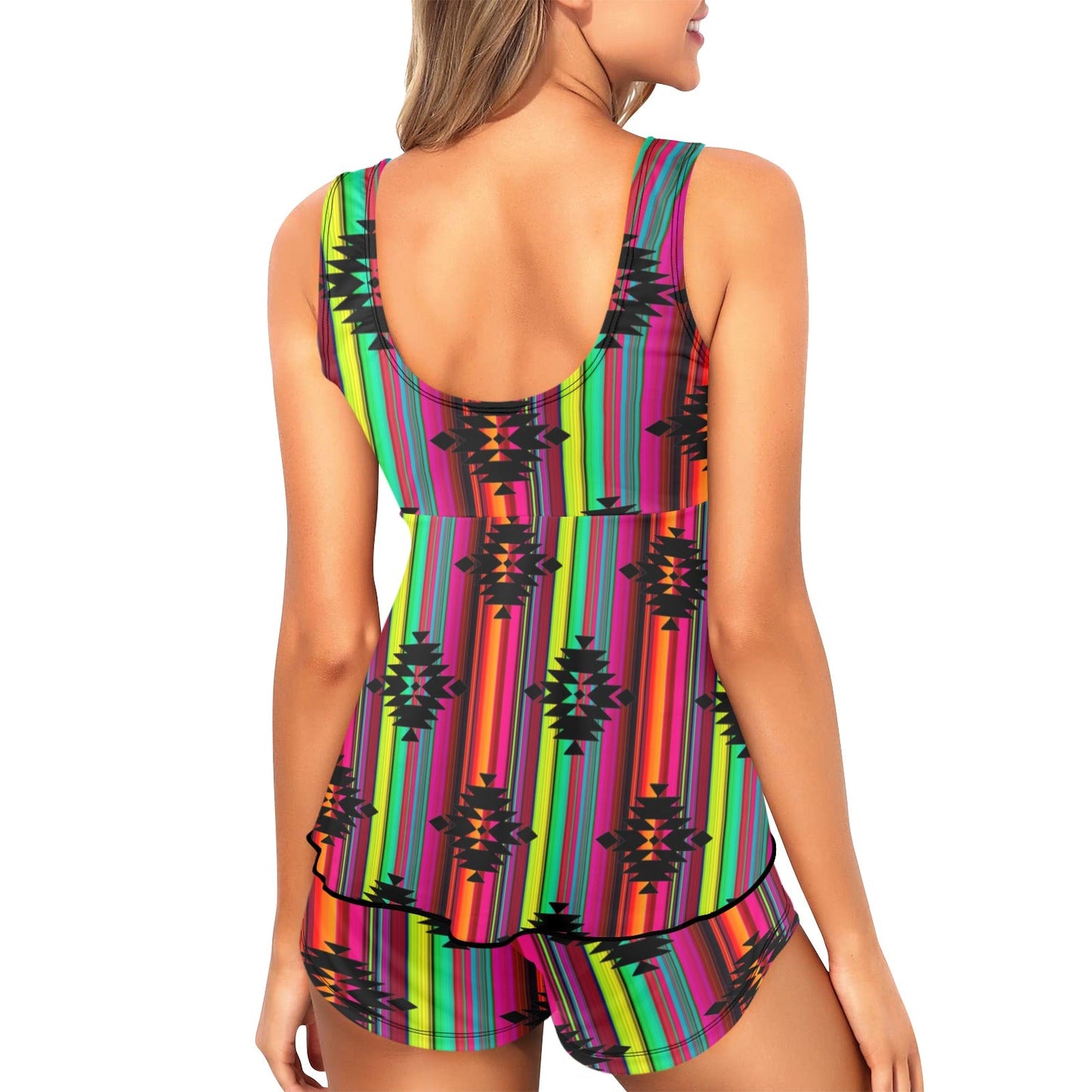 Neon Aztec Tankini & Boy Shorts Swim Set