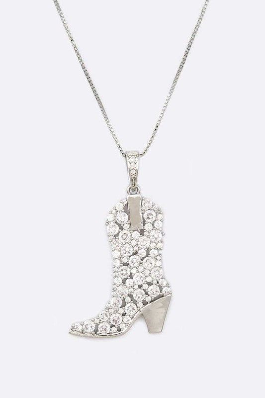 Cubic Zirconia Cowboy Boot Pendant Necklace