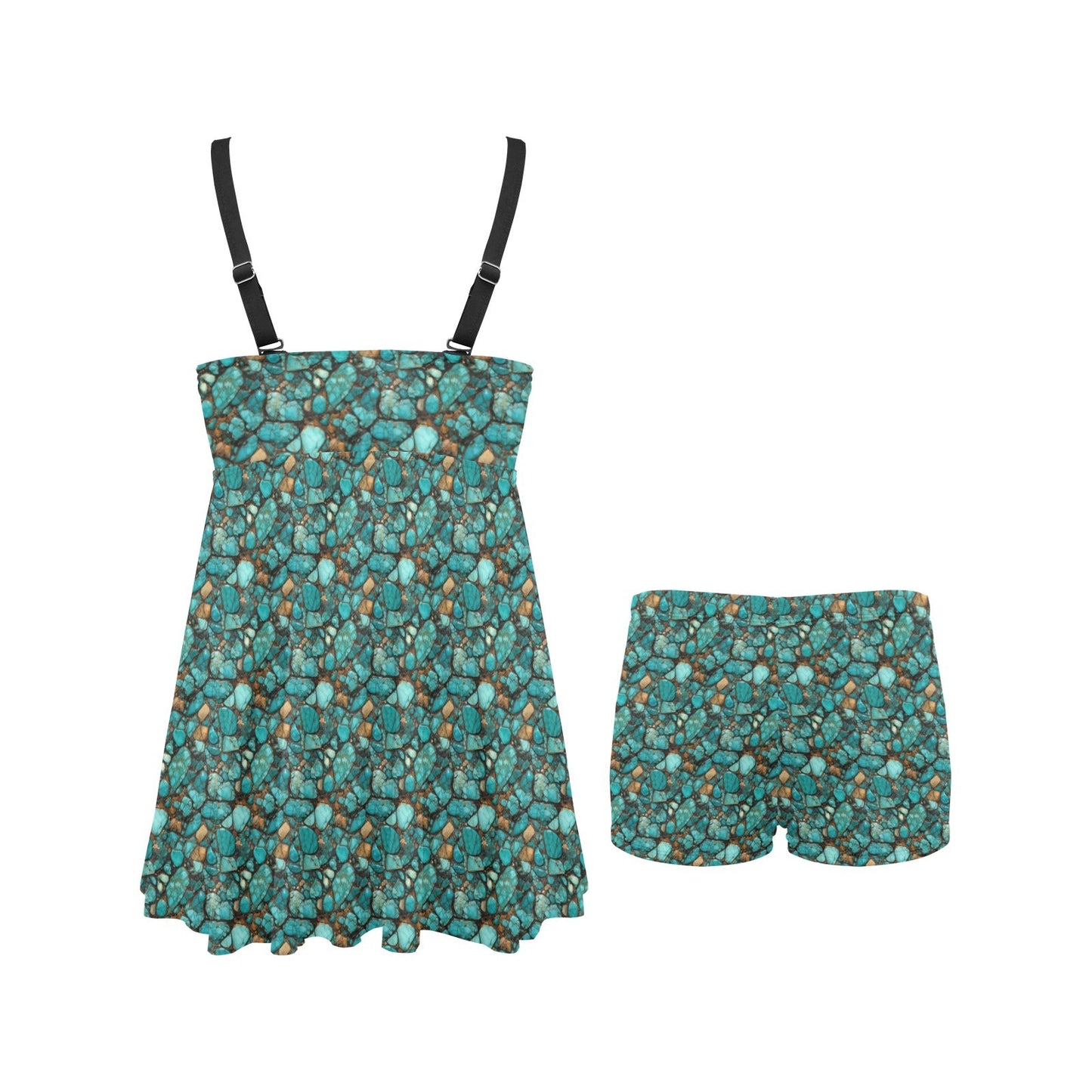 All Turquoise Swim Dress & Shorts Set