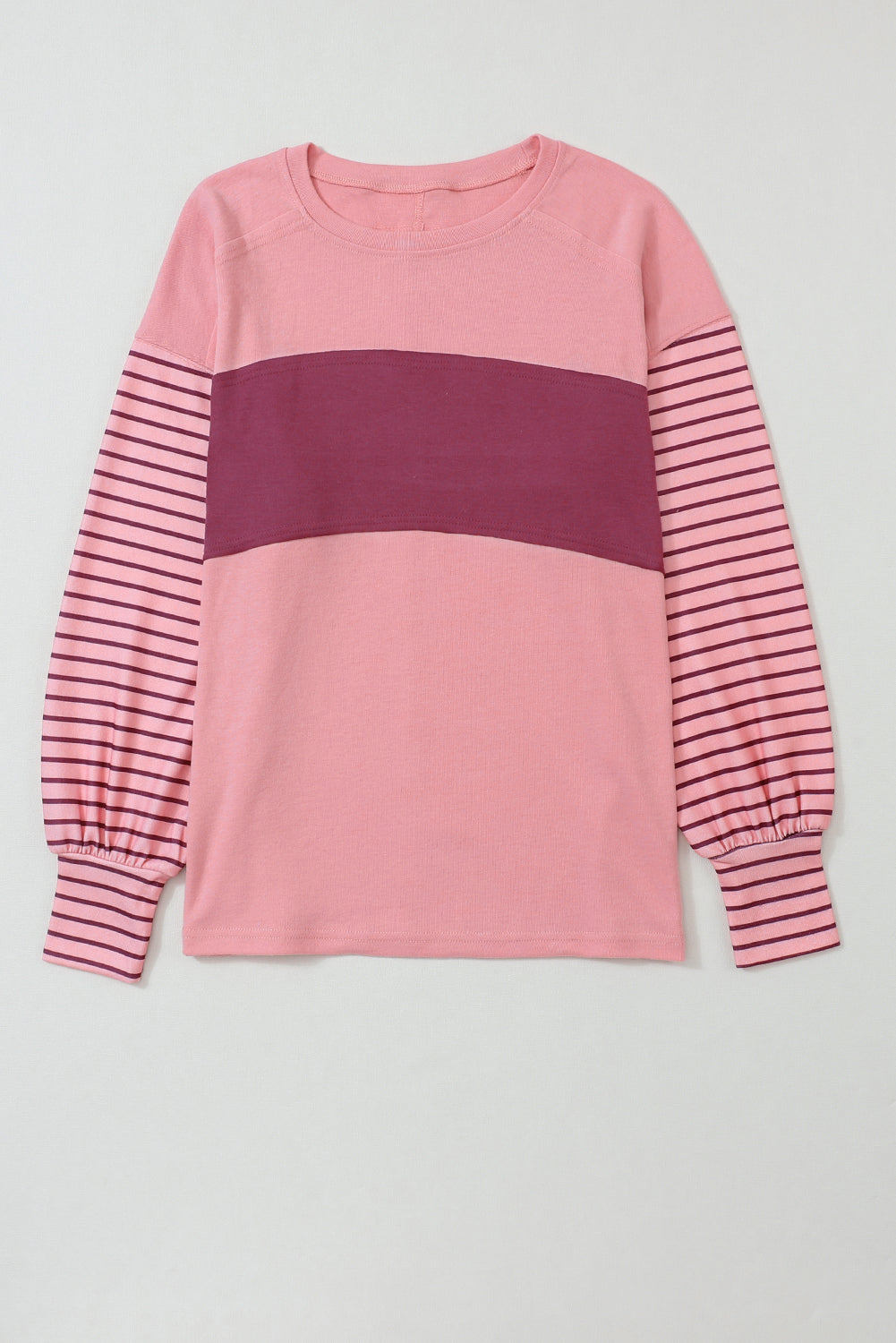 Gray Colorblock Striped Bishop Sleeve Top