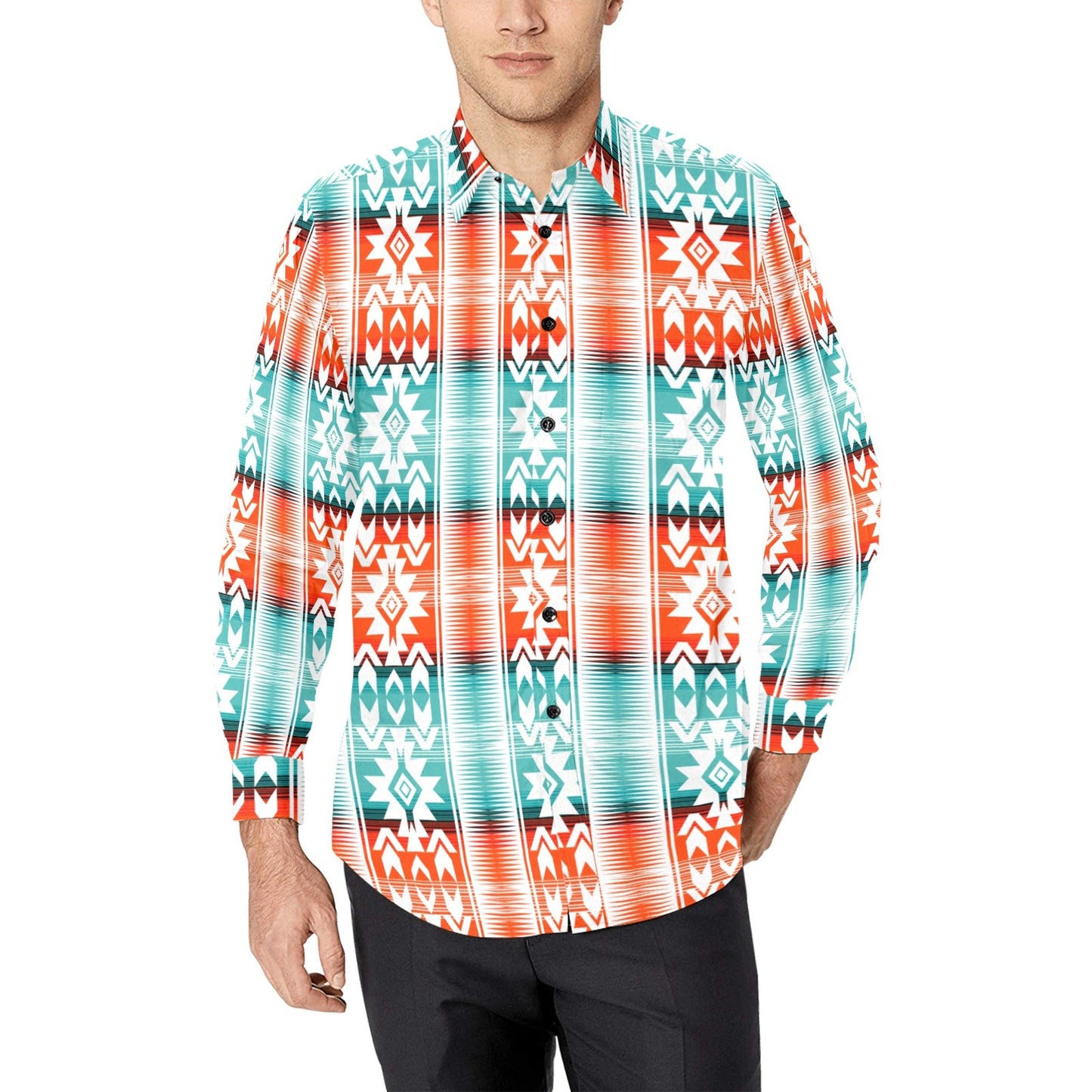 Turquoise Orange Aztec Unisex Western Button UP Shirt