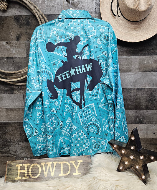 Yeehaw Turquoise Bandana Unisex Button Up Shirt