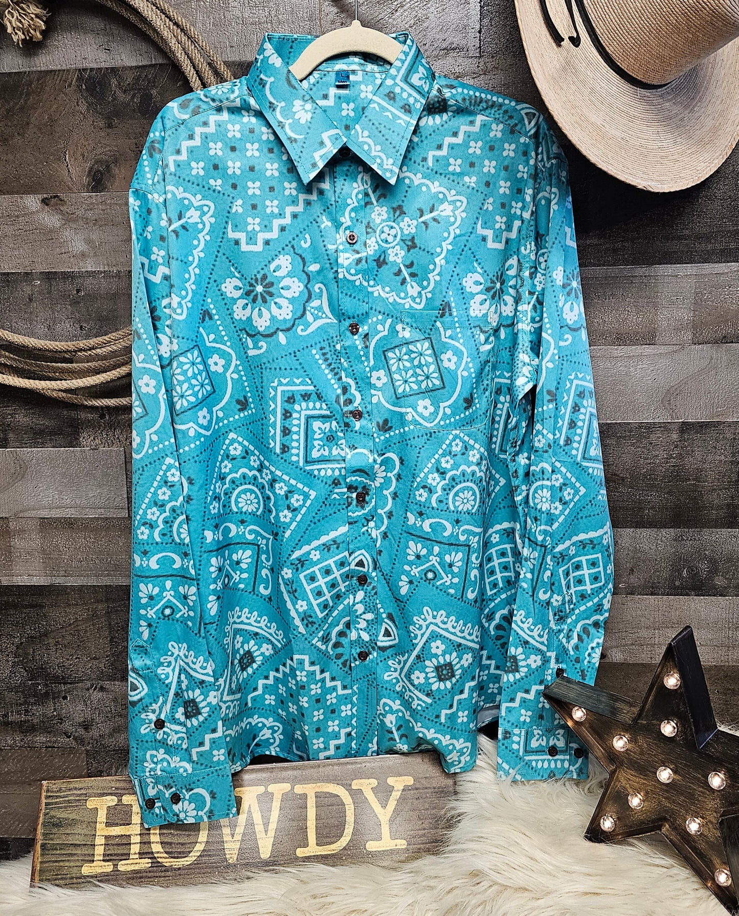 Yeehaw Turquoise Bandana Unisex Button Up Shirt