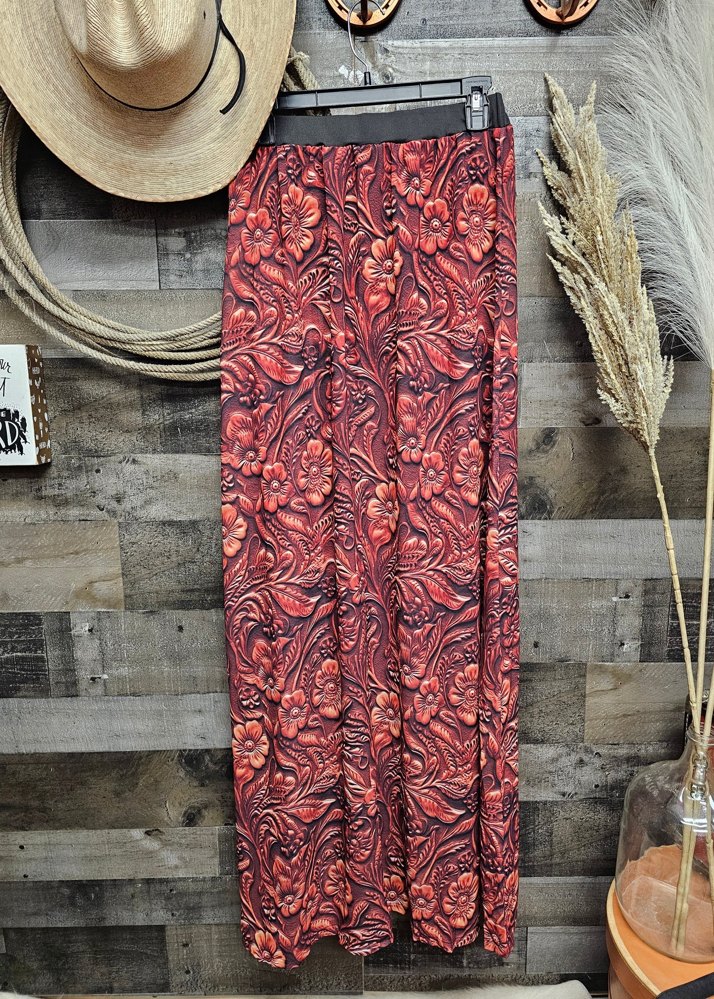 Tooled Leather Print Beach Maxi Skirt