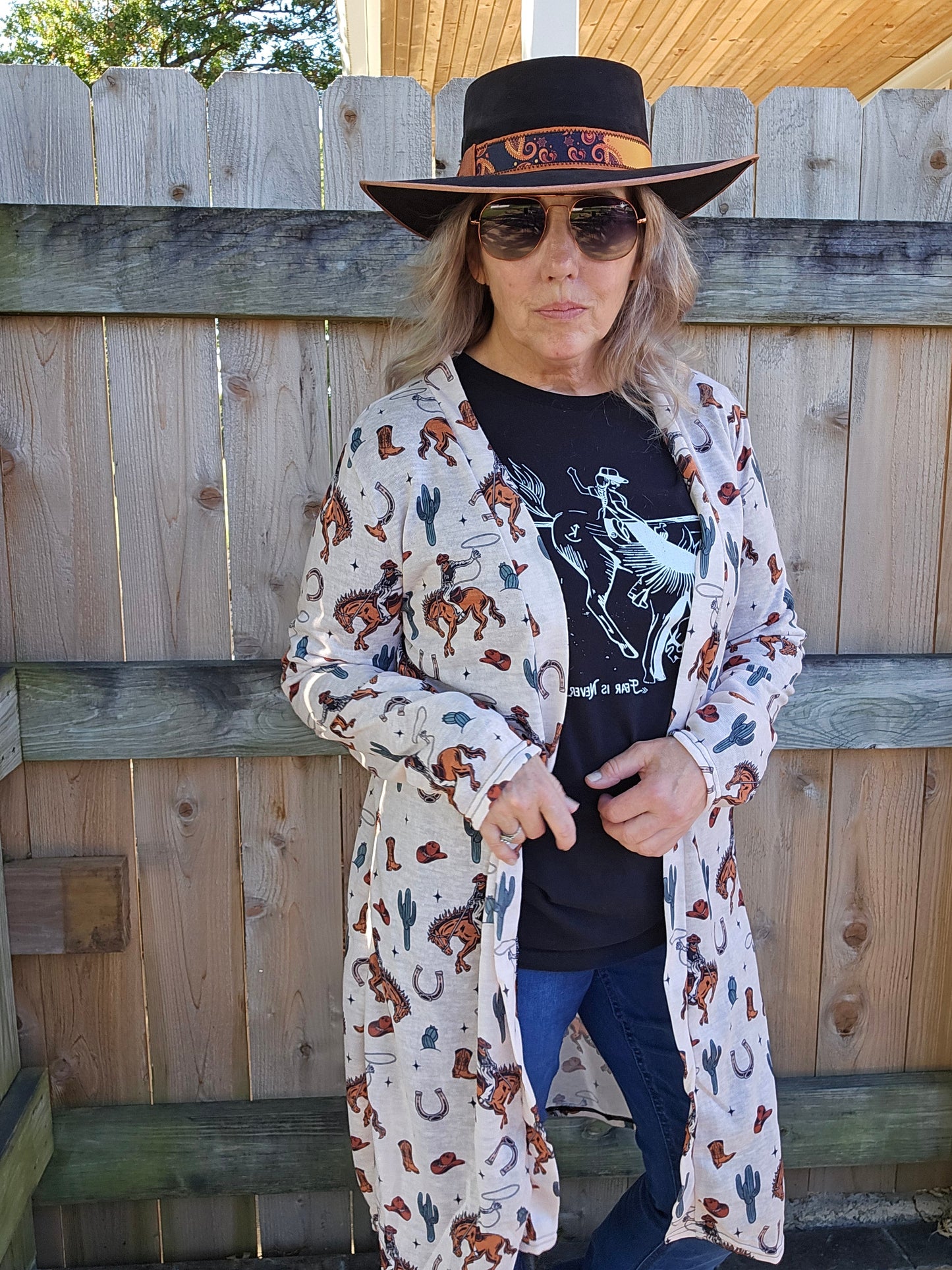 Rodeo Cowboy Print Lightweight Cardigan