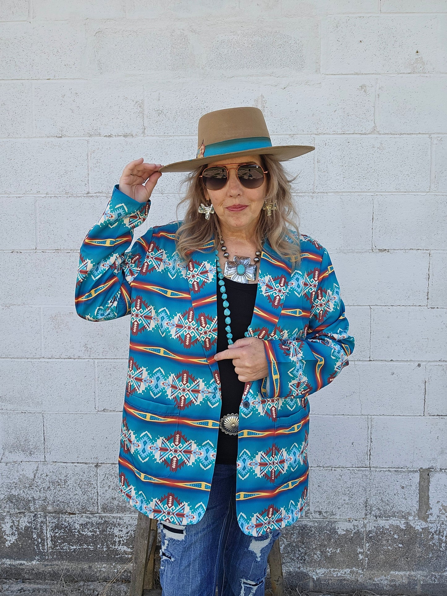 Teal Aztec Women's Western Blazer