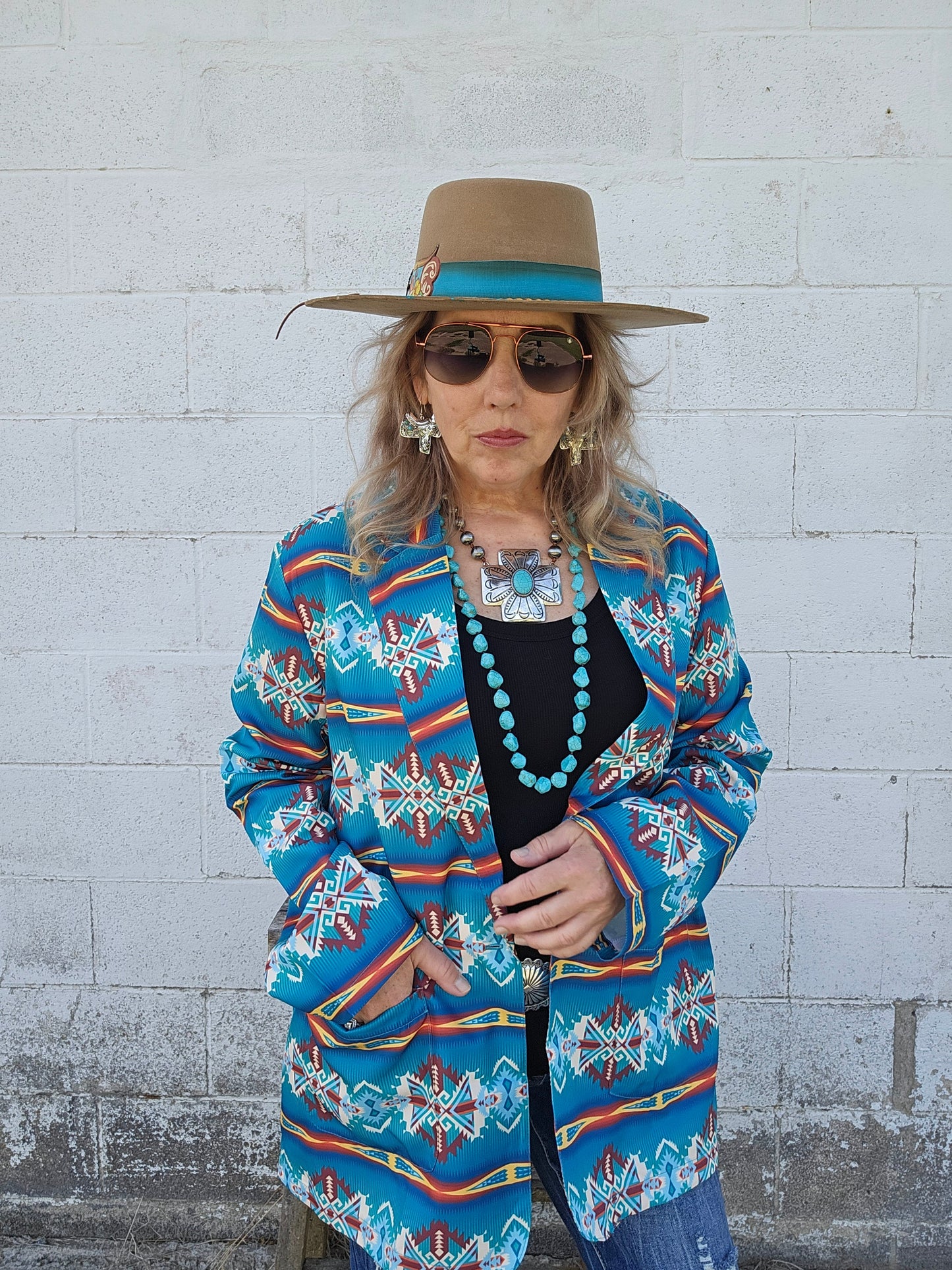 Teal Aztec Women's Western Blazer