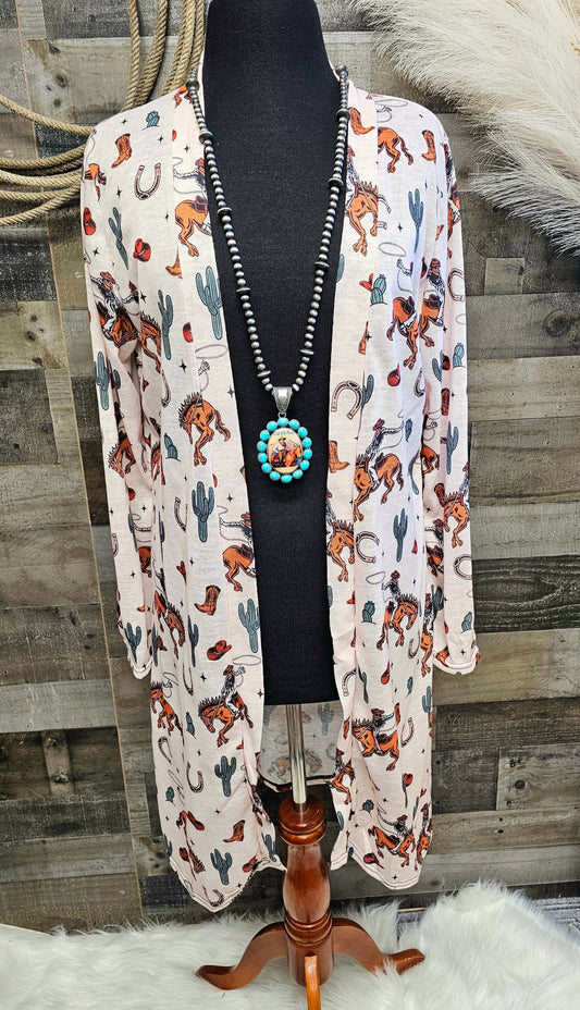 Rodeo Cowboy Print Lightweight Cardigan