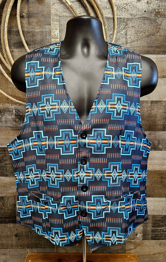 Navy Aztec Men's Western Vest