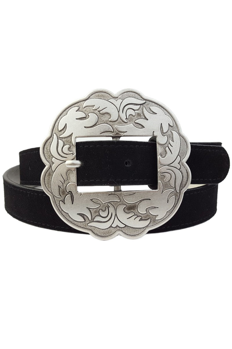 The Jessie Suede Concho Belt in Black