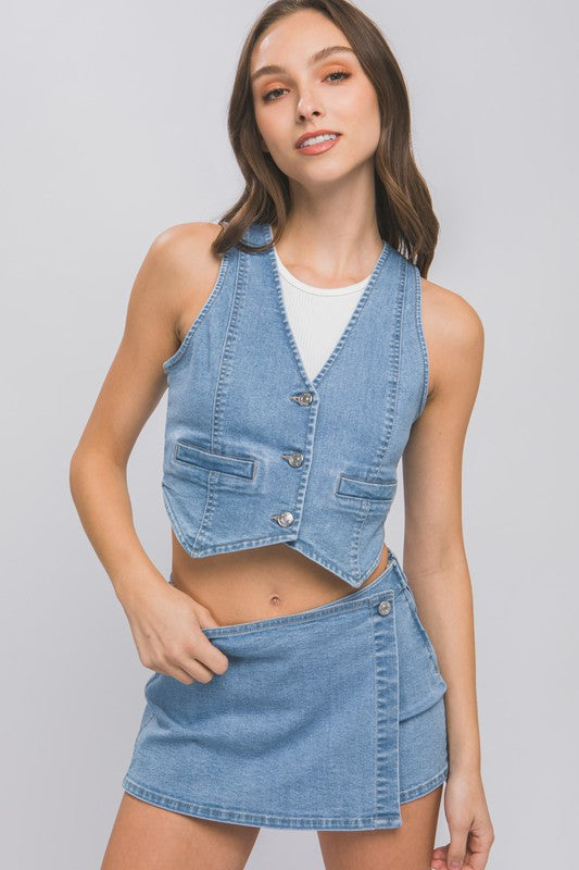 The Daisy Denim Buttoned Vest Top