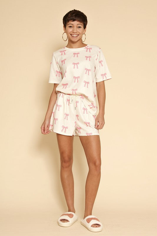 Novelty printed waffle pajama/ lounge shorts set