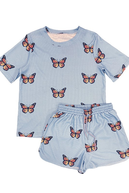 Novelty printed waffle pajama/ lounge shorts set