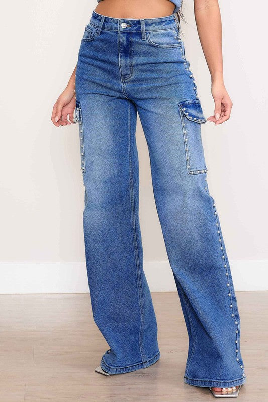 The Josephine Pearl Wide Leg Cargo Jeans