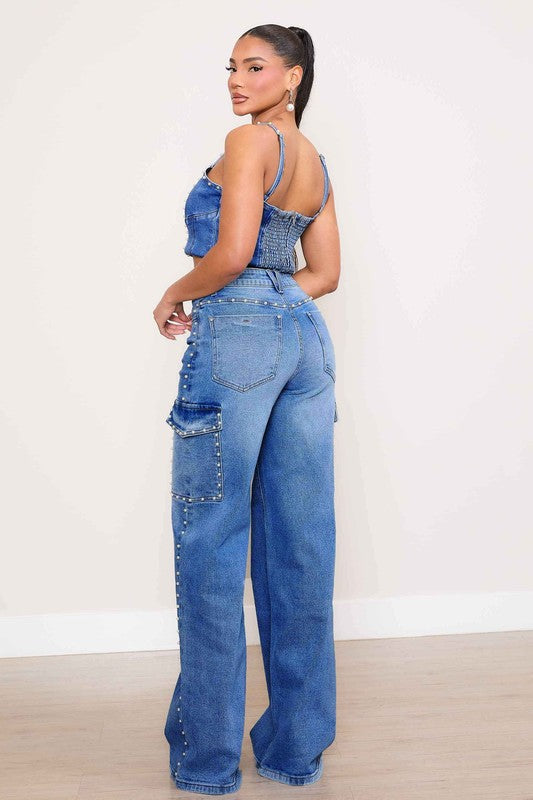 The Josephine Pearl Wide Leg Cargo Jeans