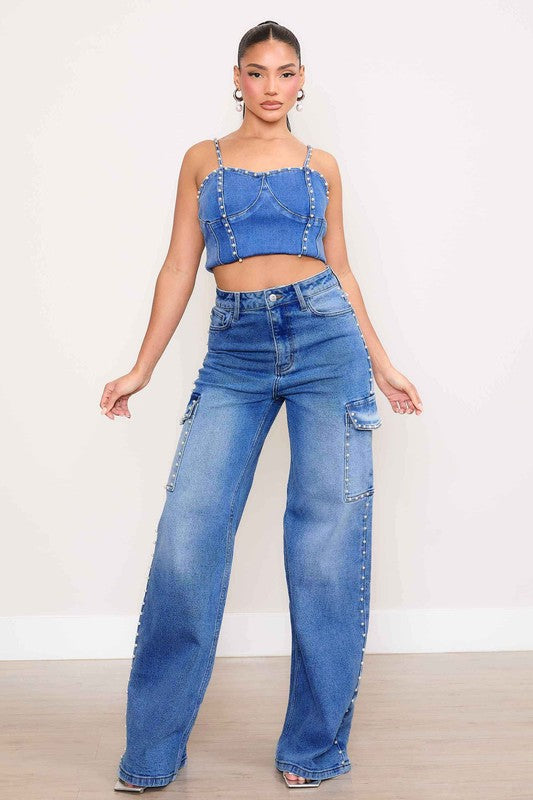 The Josephine Pearl Wide Leg Cargo Jeans