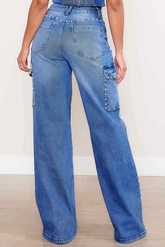 The Josephine Pearl Wide Leg Cargo Jeans