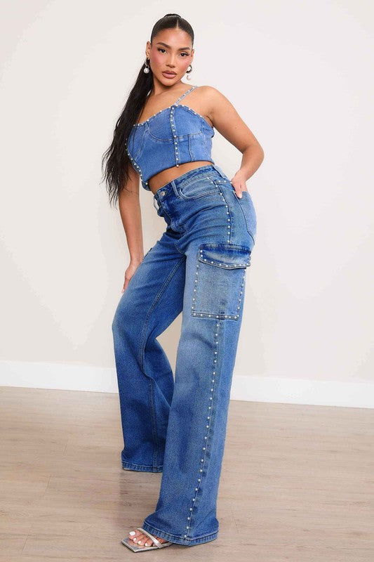 The Josephine Pearl Wide Leg Cargo Jeans