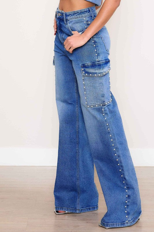 The Josephine Pearl Wide Leg Cargo Jeans