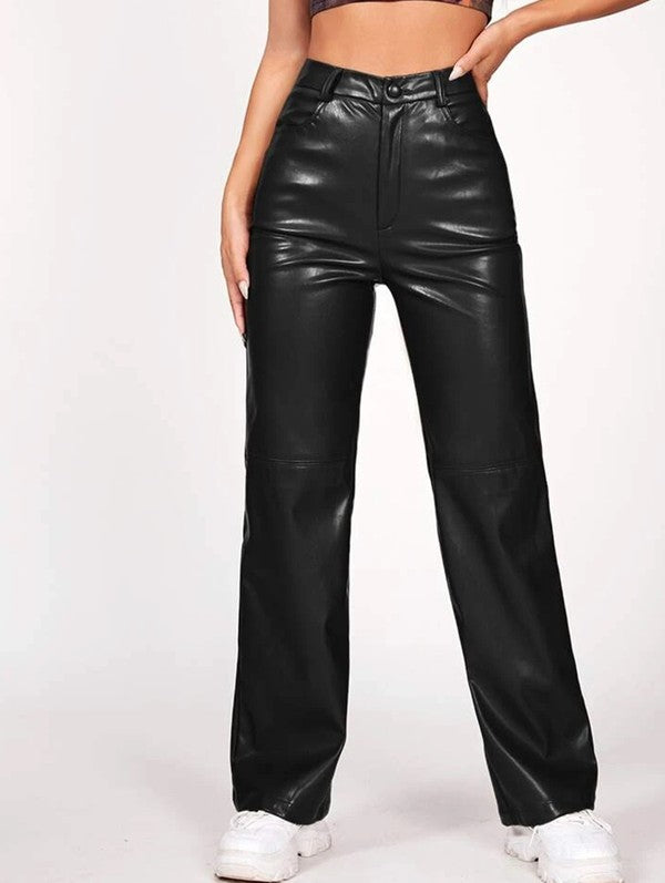 by Claude Women Sexy PU Leather Pants Black XXL