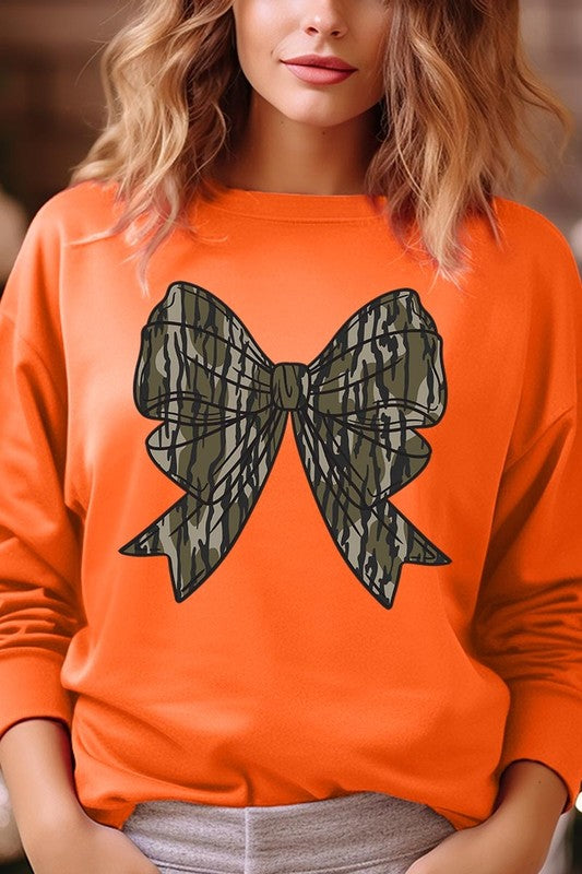 Camo Bow Graphic Fleece Sweatshirts