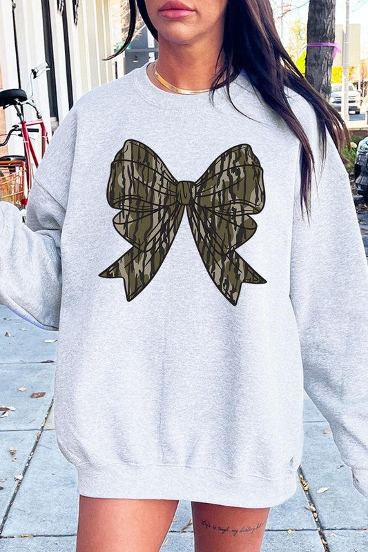 Camo Bow Graphic Fleece Sweatshirts