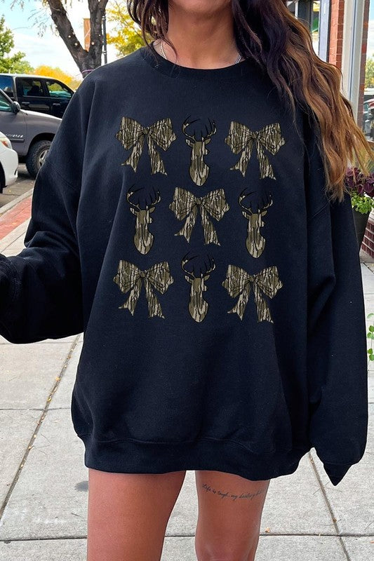 Deer Hunting Camo Bow Graphic Fleece Sweatshirts